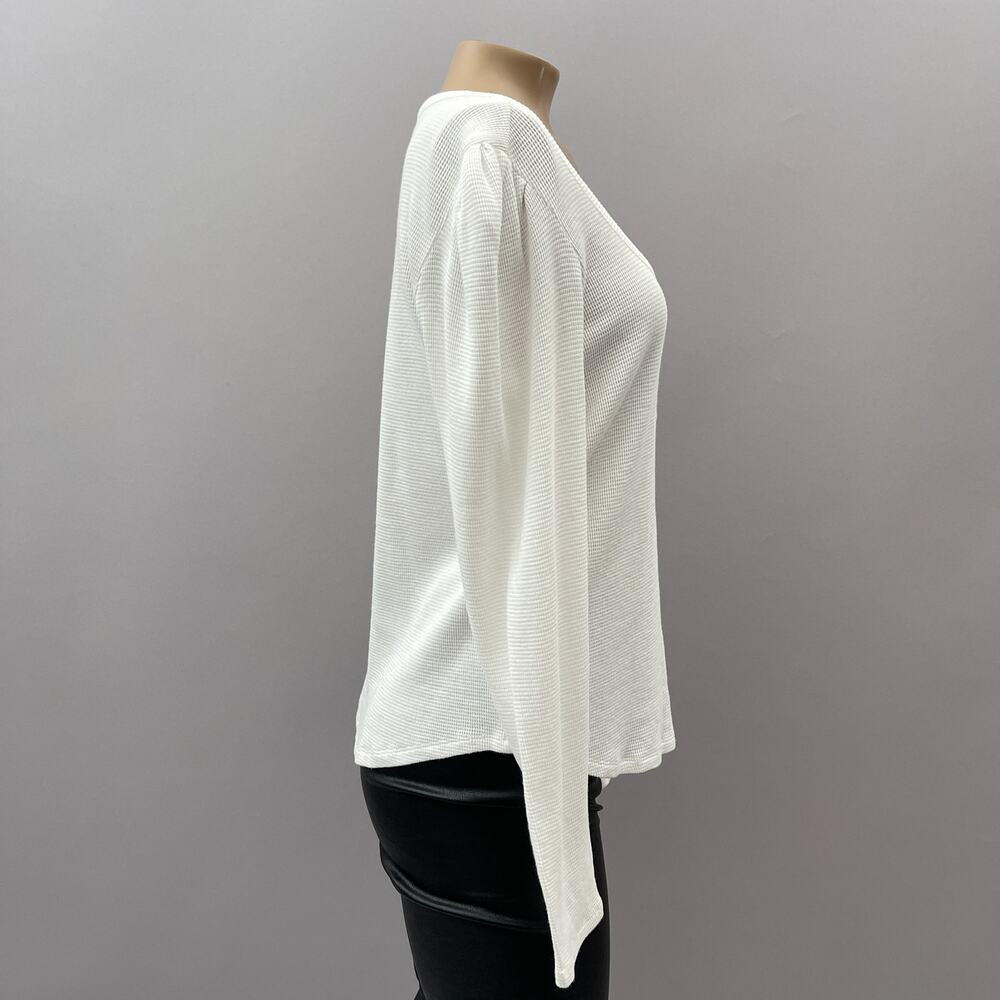 Paige Daniella Long Puff Sleeve Henley Top Ivory White Women's Size Small - Picture 10 of 13